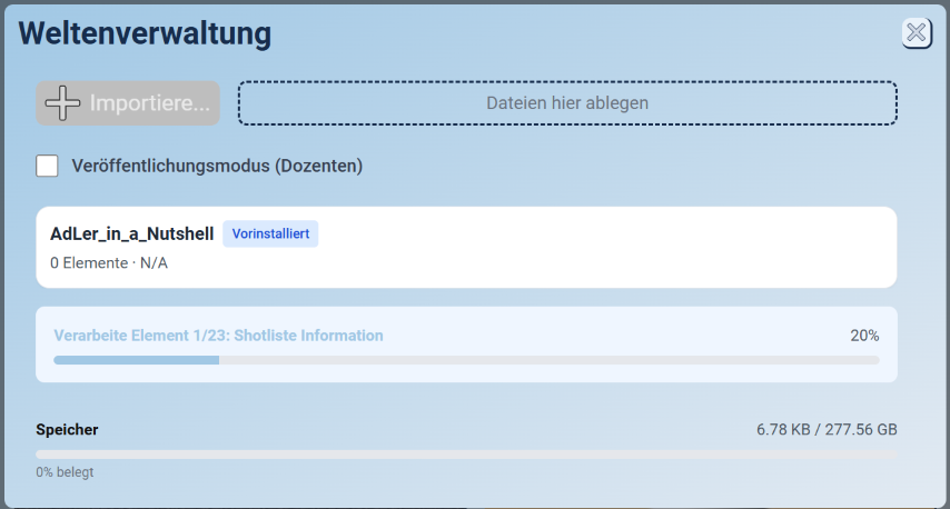 Fenster w&auml;hrend dem Lernweltupload