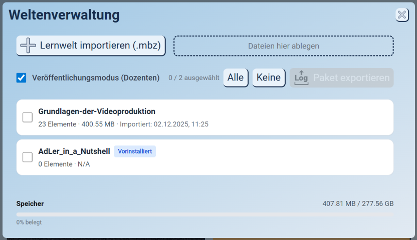 Ver&ouml;ffentlichungsmodus Dozenten aktiv