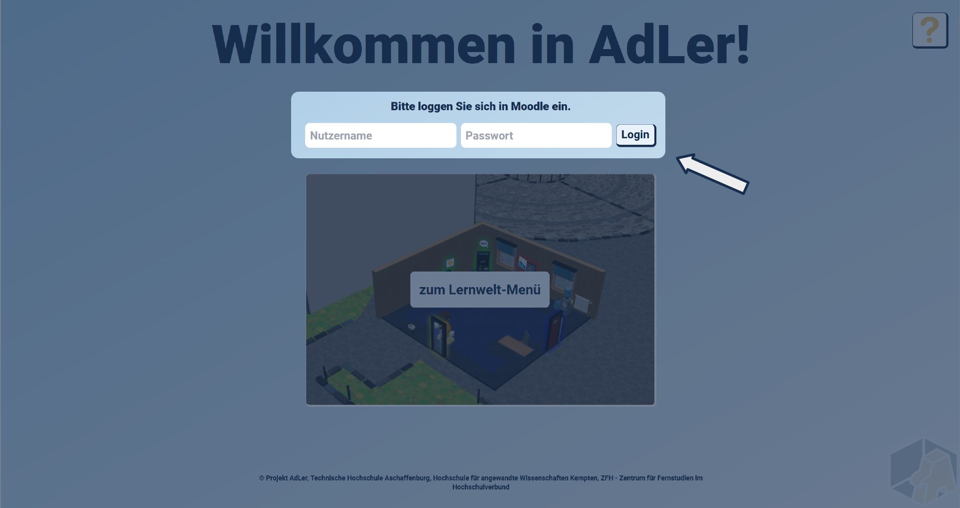 Home screen of AdLer Moodle without login Home screen of AdLer Moodle without login